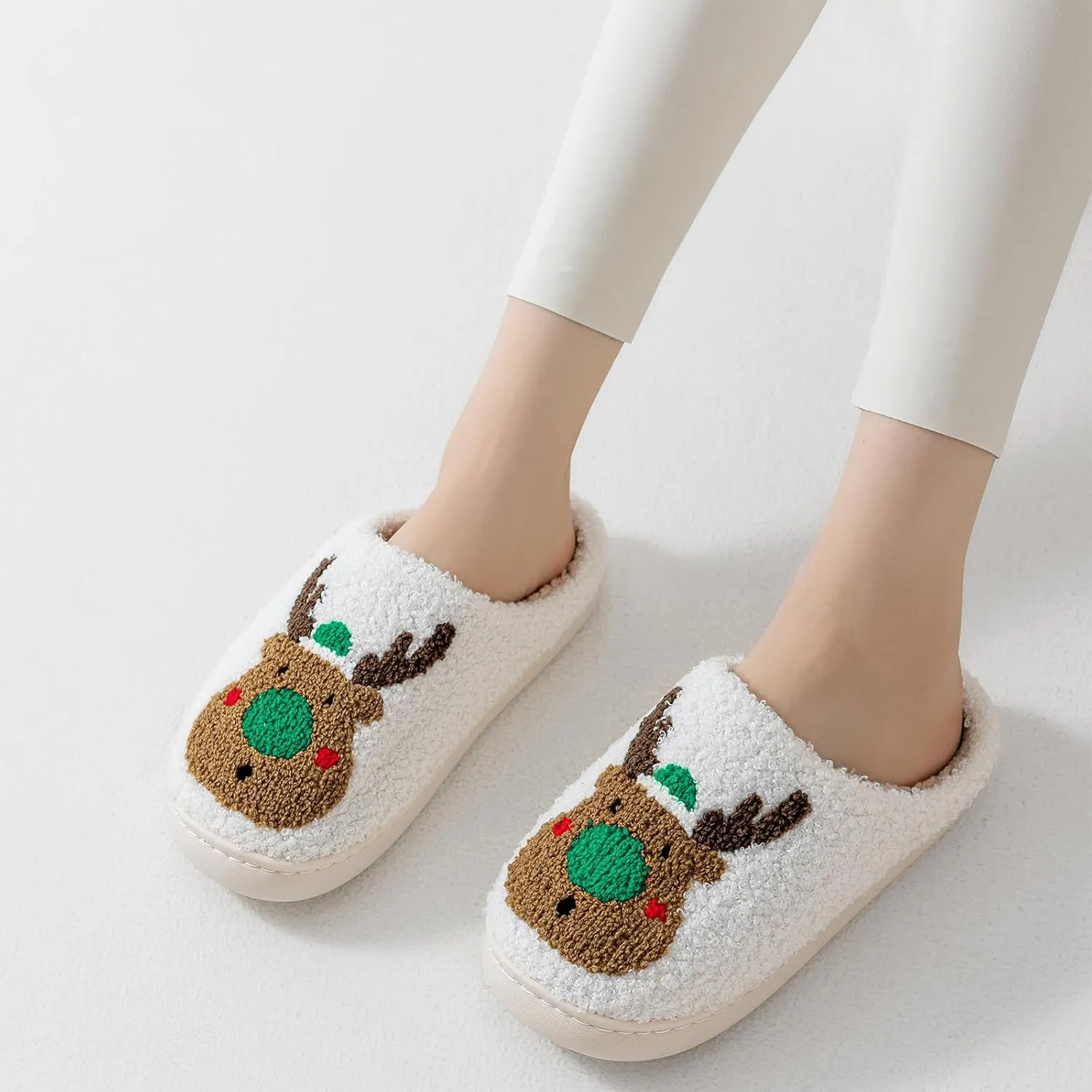 Christmas Slippers For Women Soft Warm Plush Fuzzy Slippers Indoor Memory Foam Slippers Cozy Fluffy Home Slippers for Winter