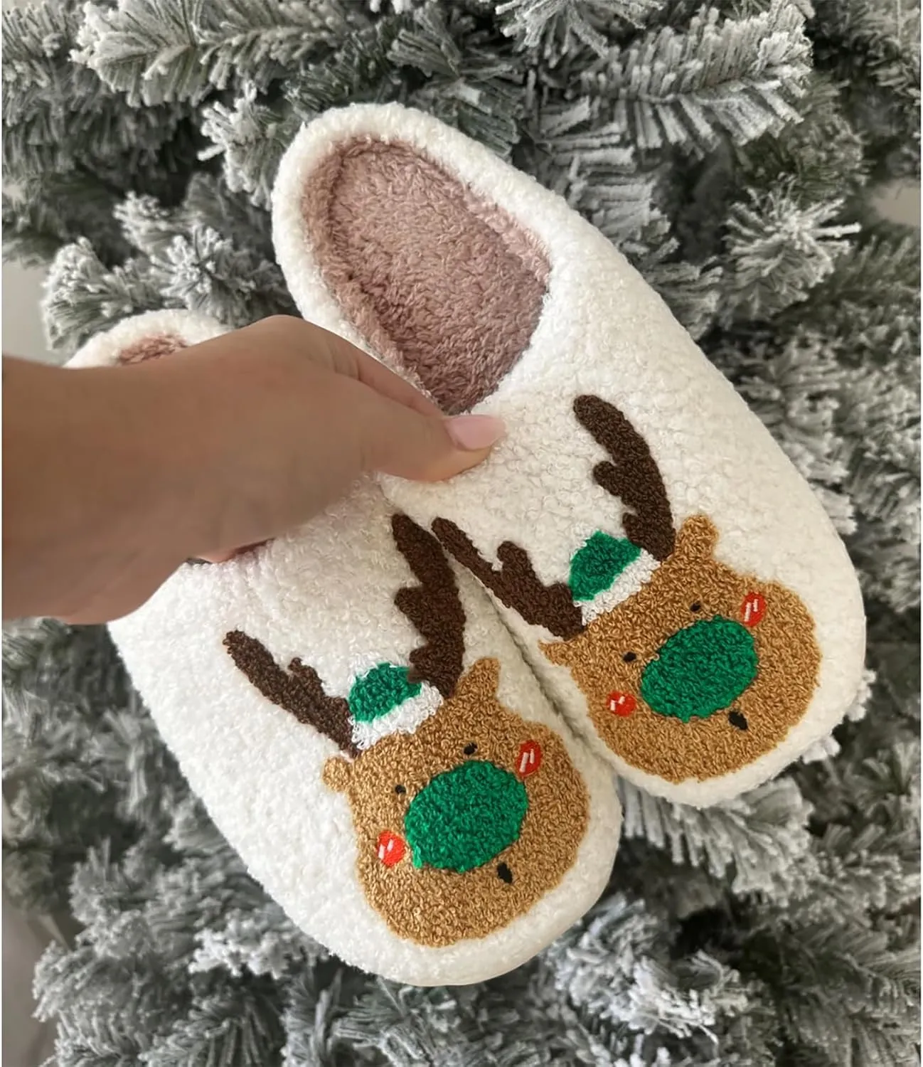 Christmas Slippers For Women Soft Warm Plush Fuzzy Slippers Indoor Memory Foam Slippers Cozy Fluffy Home Slippers for Winter