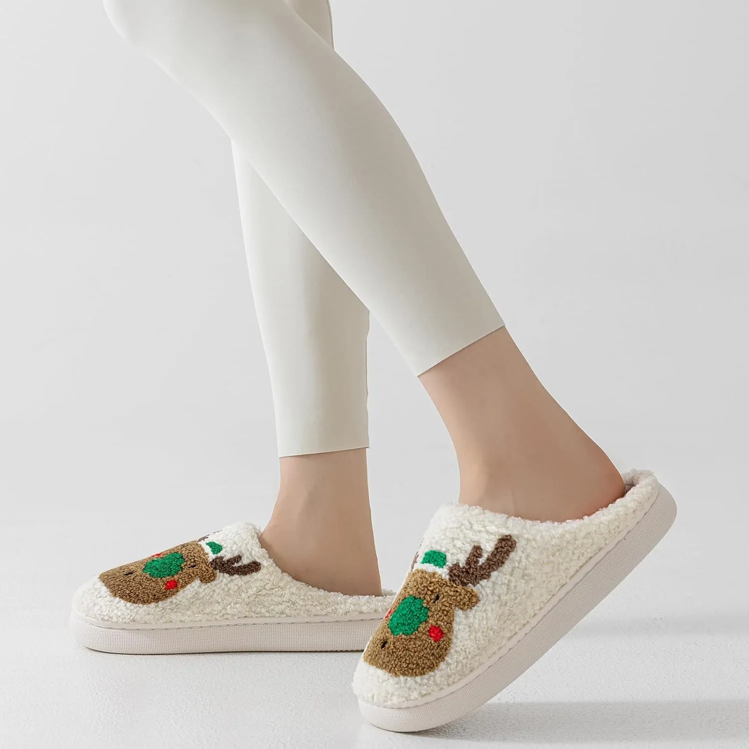 Christmas Slippers For Women Soft Warm Plush Fuzzy Slippers Indoor Memory Foam Slippers Cozy Fluffy Home Slippers for Winter