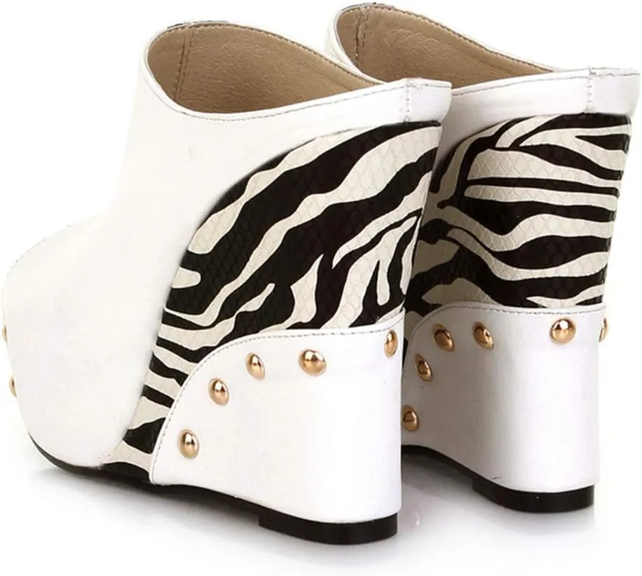 Ciuyurra Women Fashion Mules Sandals Peep Toe Wedge High Heels