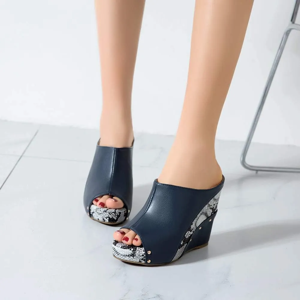 Ciuyurra Women Fashion Mules Sandals Peep Toe Wedge High Heels