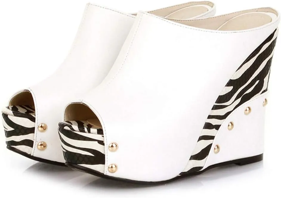 Ciuyurra Women Fashion Mules Sandals Peep Toe Wedge High Heels