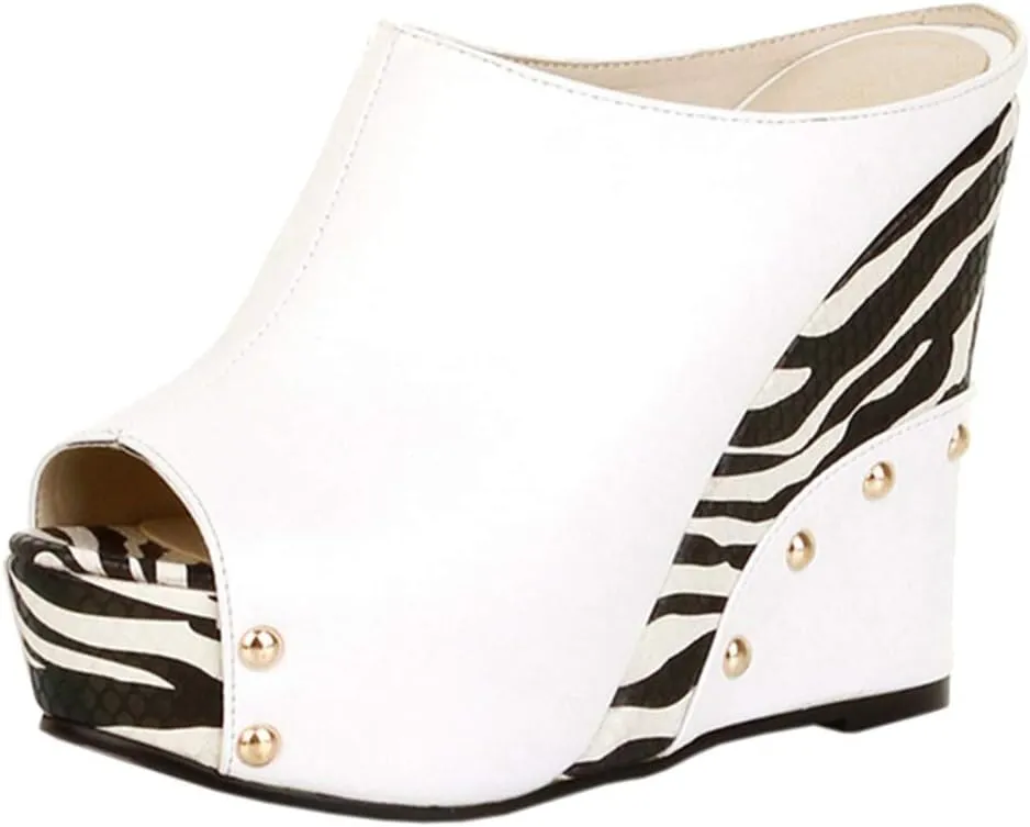 Ciuyurra Women Fashion Mules Sandals Peep Toe Wedge High Heels