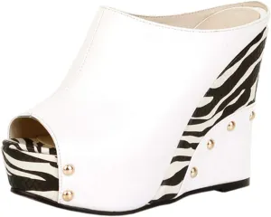Ciuyurra Women Fashion Mules Sandals Peep Toe Wedge High Heels
