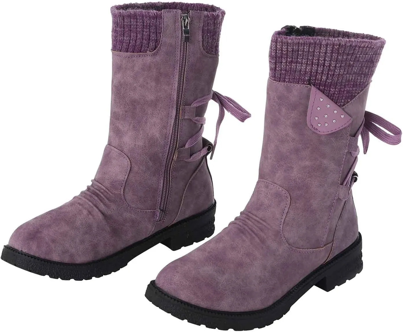 Comfy Wide Width Ankle Boots for Women Warm Comfy Winter Retro Mid-Calf Lace Up Snow Casual Thick Heels Shoes