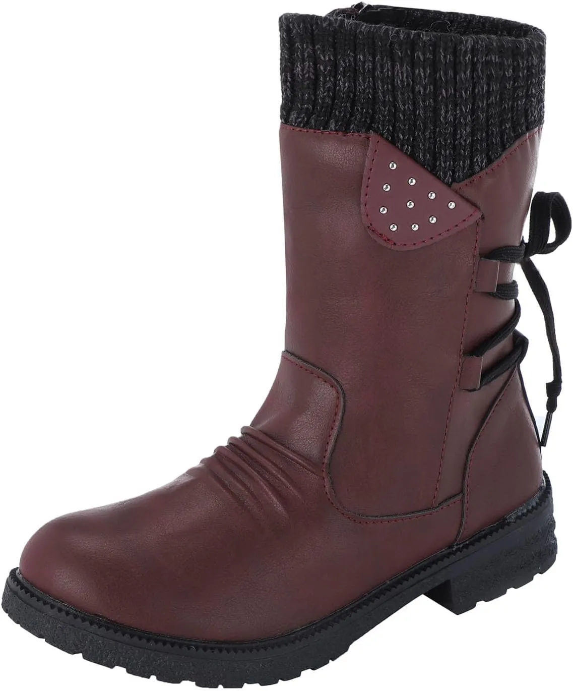 Comfy Wide Width Ankle Boots for Women Warm Comfy Winter Retro Mid-Calf Lace Up Snow Casual Thick Heels Shoes