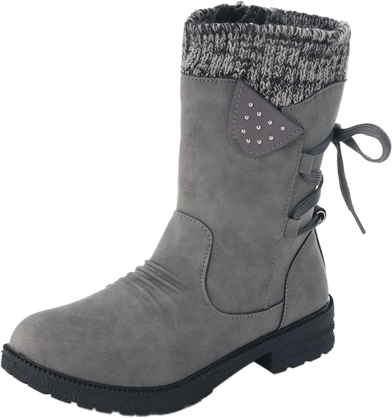 Comfy Wide Width Ankle Boots for Women Warm Comfy Winter Retro Mid-Calf Lace Up Snow Casual Thick Heels Shoes
