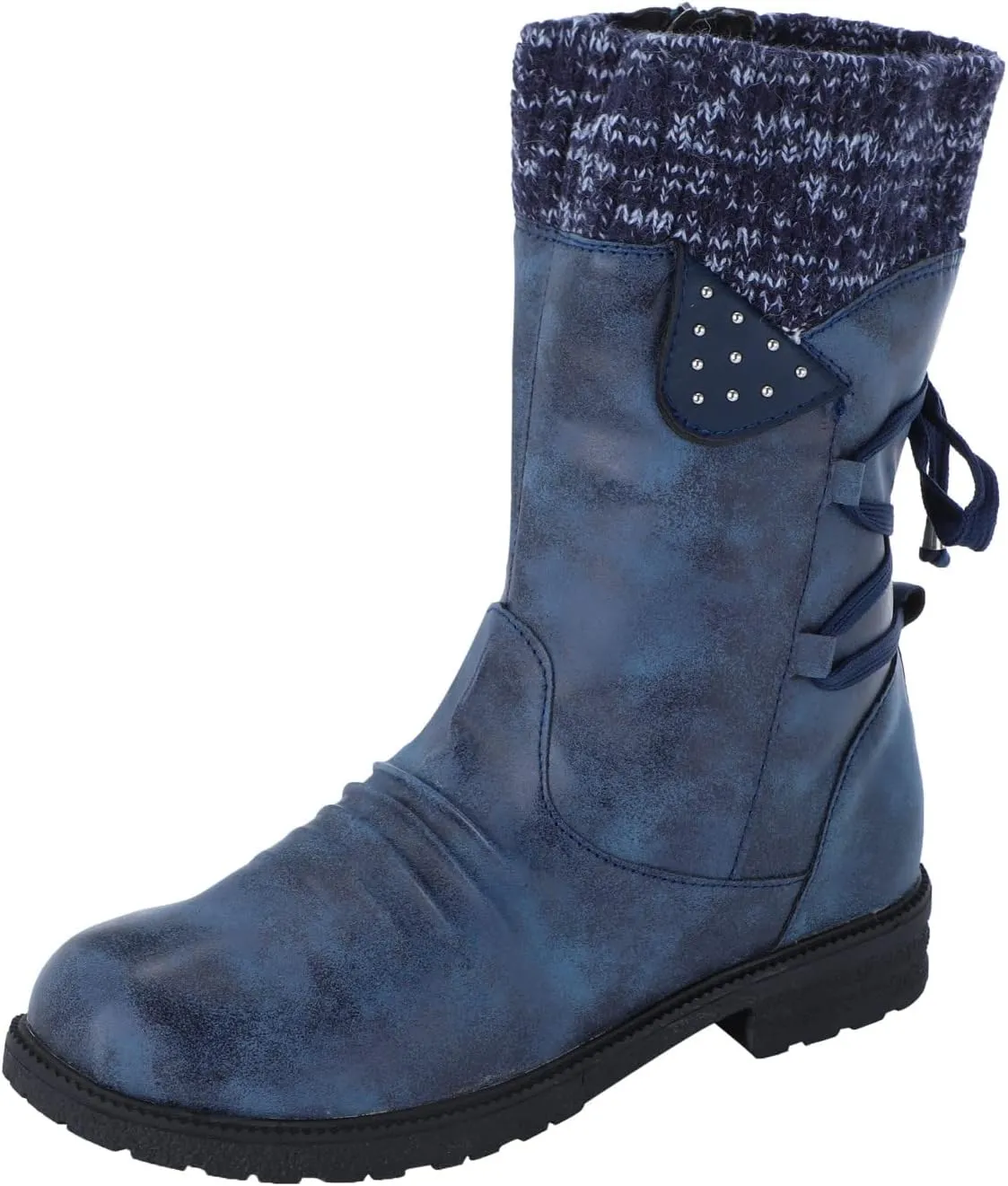 Comfy Wide Width Ankle Boots for Women Warm Comfy Winter Retro Mid-Calf Lace Up Snow Casual Thick Heels Shoes