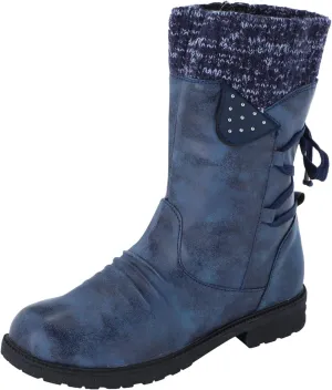 Comfy Wide Width Ankle Boots for Women Warm Comfy Winter Retro Mid-Calf Lace Up Snow Casual Thick Heels Shoes