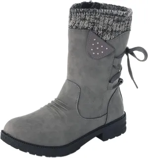 Comfy Wide Width Ankle Boots for Women Warm Comfy Winter Retro Mid-Calf Lace Up Snow Casual Thick Heels Shoes