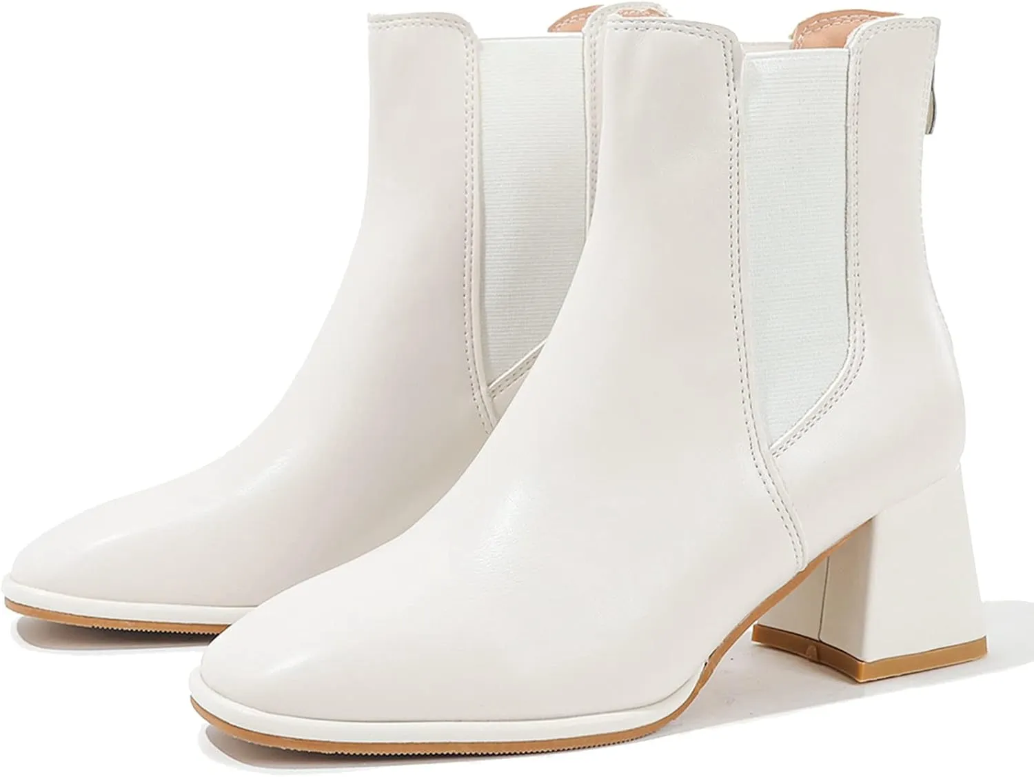 DADAWEN Women's Elastic Gore Chelsea Boots Chunky Block Heel Ankle Booties