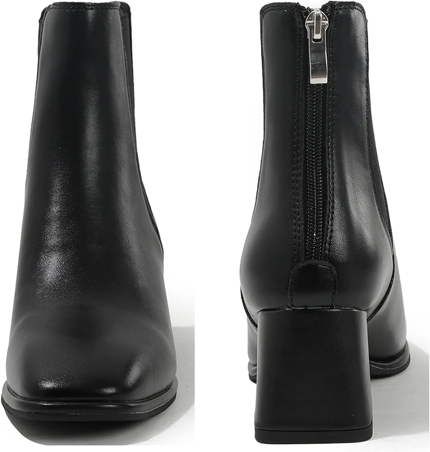 DADAWEN Women's Elastic Gore Chelsea Boots Chunky Block Heel Ankle Booties