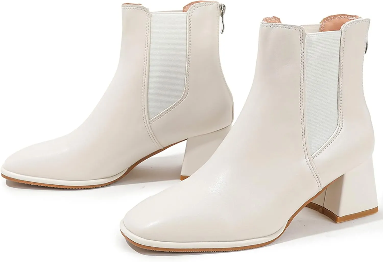 DADAWEN Women's Elastic Gore Chelsea Boots Chunky Block Heel Ankle Booties