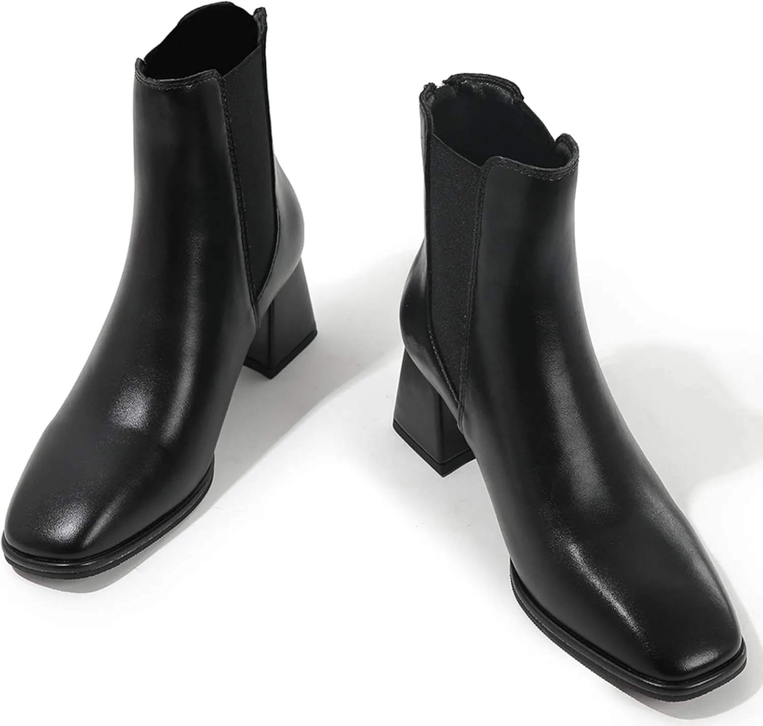 DADAWEN Women's Elastic Gore Chelsea Boots Chunky Block Heel Ankle Booties