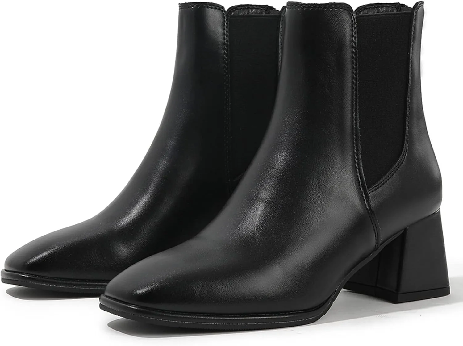 DADAWEN Women's Elastic Gore Chelsea Boots Chunky Block Heel Ankle Booties
