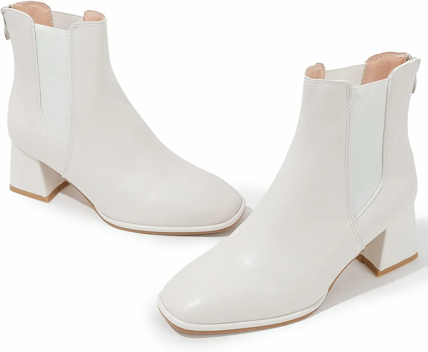 DADAWEN Women's Elastic Gore Chelsea Boots Chunky Block Heel Ankle Booties
