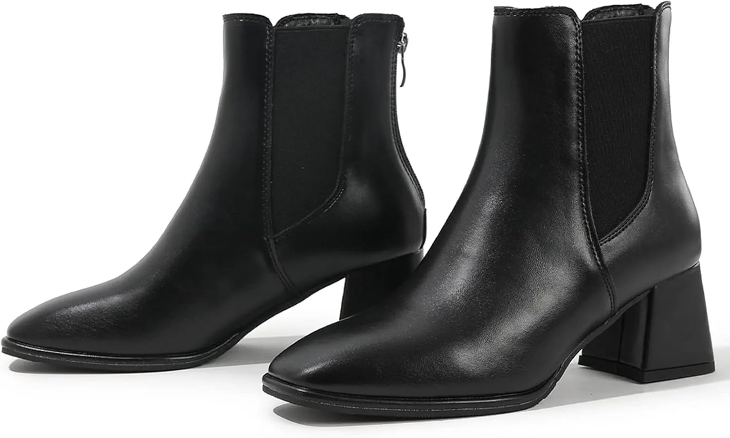 DADAWEN Women's Elastic Gore Chelsea Boots Chunky Block Heel Ankle Booties