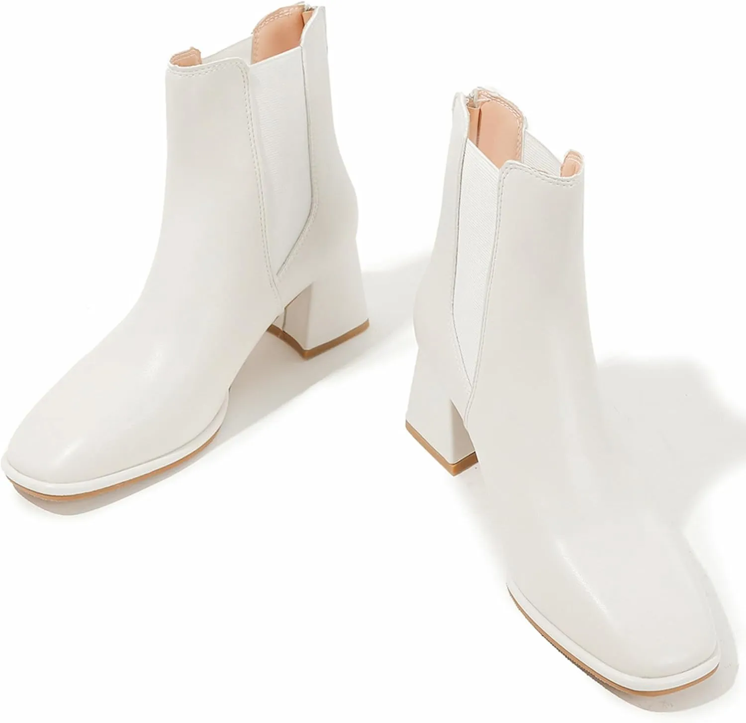 DADAWEN Women's Elastic Gore Chelsea Boots Chunky Block Heel Ankle Booties