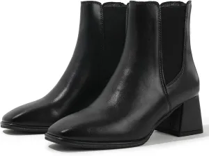 DADAWEN Women's Elastic Gore Chelsea Boots Chunky Block Heel Ankle Booties