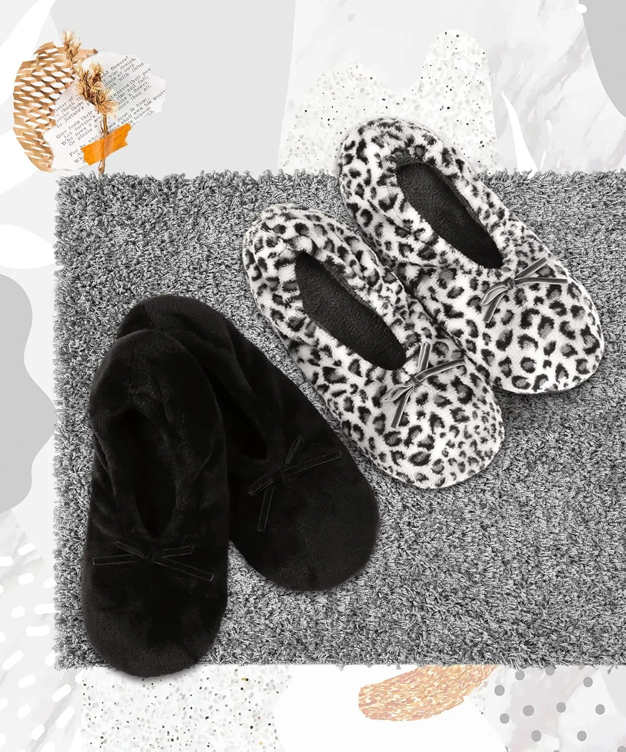 DICUIRD Ballerina House Slippers for Women, Anti-Skid Comfy Warm Ballet Style Slippers