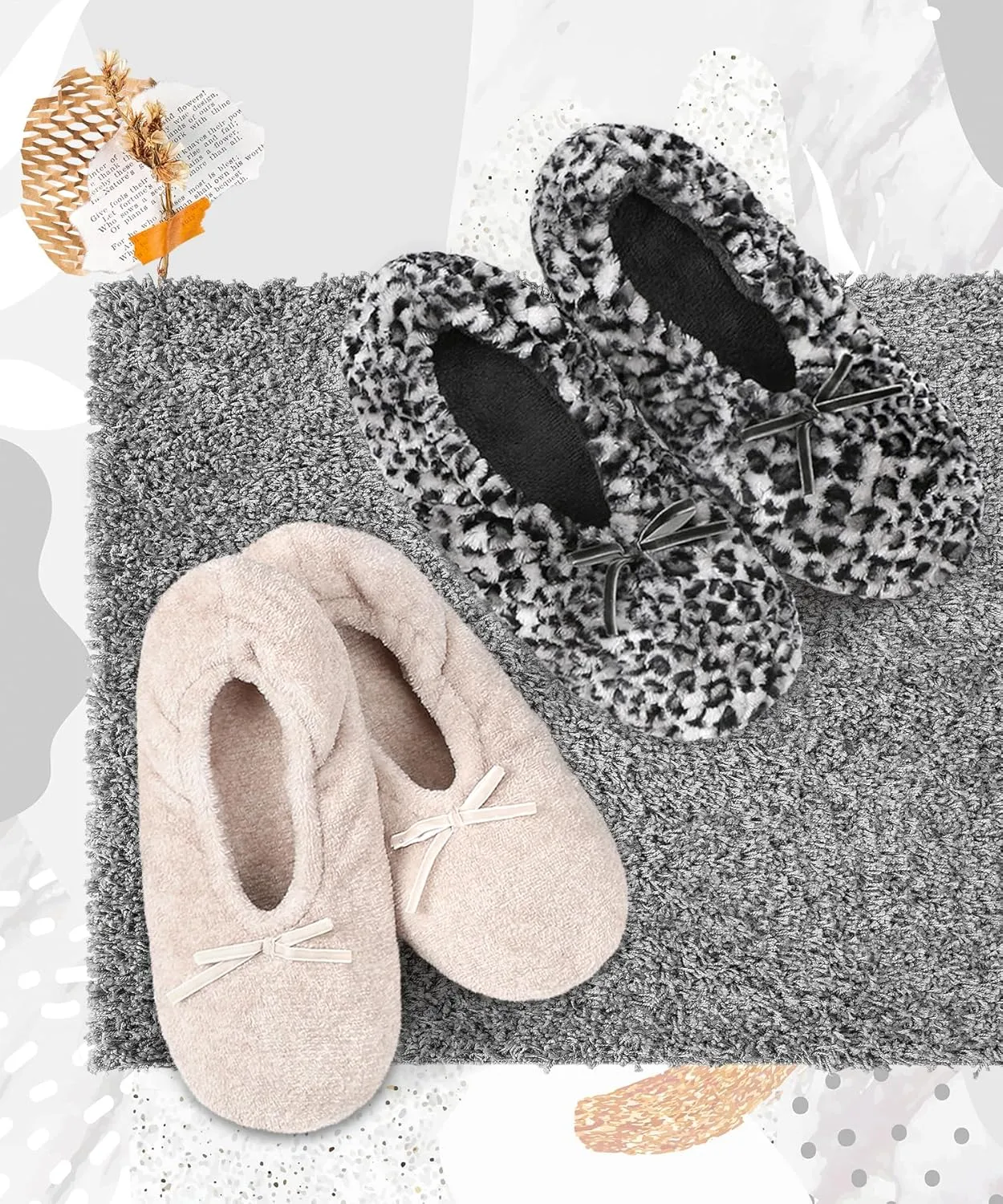 DICUIRD Ballerina House Slippers for Women, Anti-Skid Comfy Warm Ballet Style Slippers