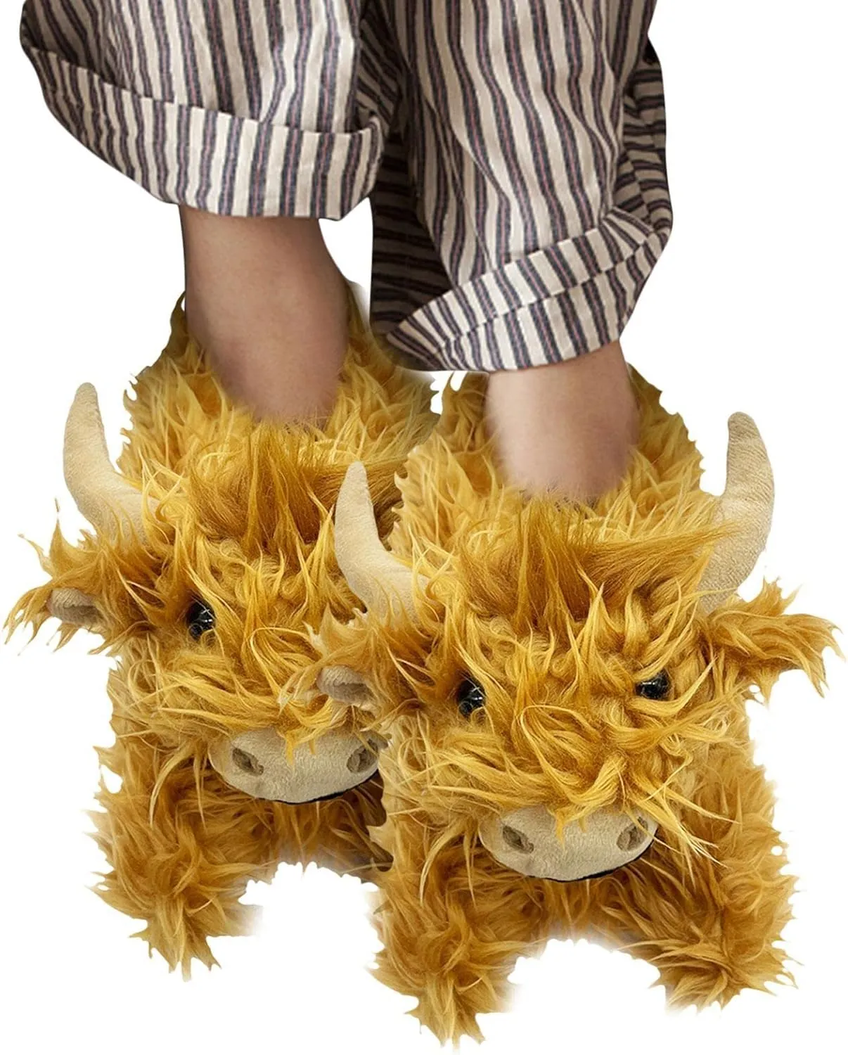 Doefo Highland Cow Slippers for Kids and Adults, Fuzzy Scottish Cow Novelty Soft Warm Animal Indoor Footwear