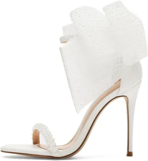 DOEYG Pearl High Heels for Women Bow Strappy Stiletto Sandal Open Toe Wedding Bridal Shoes