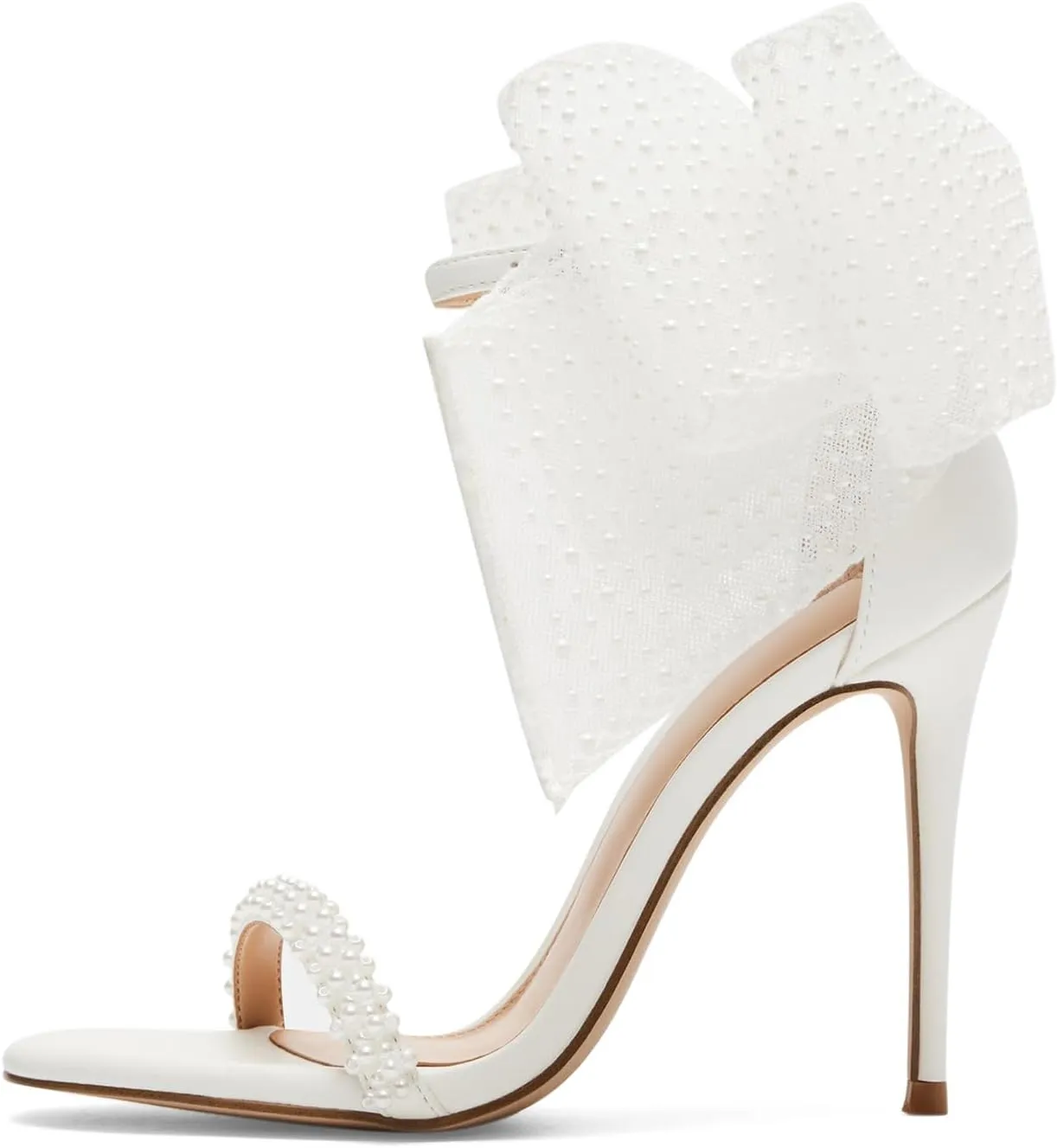 DOEYG Pearl High Heels for Women Bow Strappy Stiletto Sandal Open Toe Wedding Bridal Shoes