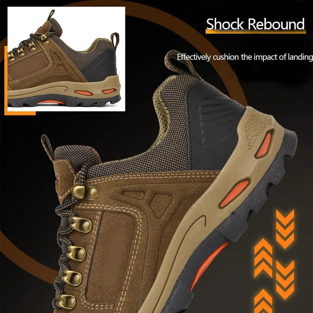Dudlle Men's Brown Hiking Shoes, Comfortable Arch Support, Non-Slip, Breathable, Shock Absorbing, Classic Outdoor Style