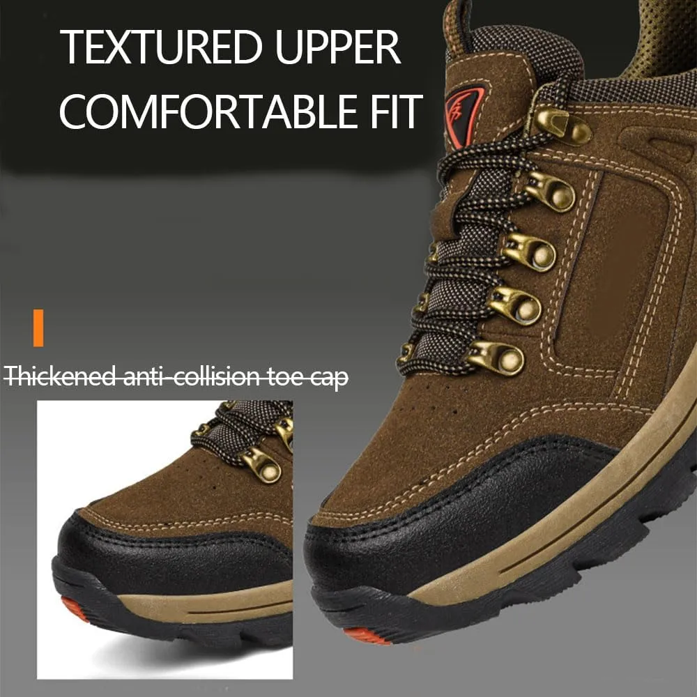 Dudlle Men's Brown Hiking Shoes, Comfortable Arch Support, Non-Slip, Breathable, Shock Absorbing, Classic Outdoor Style