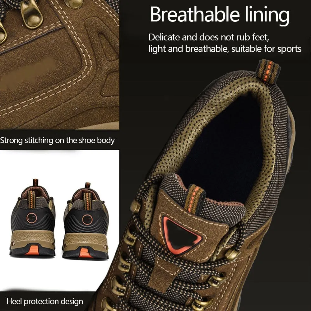 Dudlle Men's Brown Hiking Shoes, Comfortable Arch Support, Non-Slip, Breathable, Shock Absorbing, Classic Outdoor Style