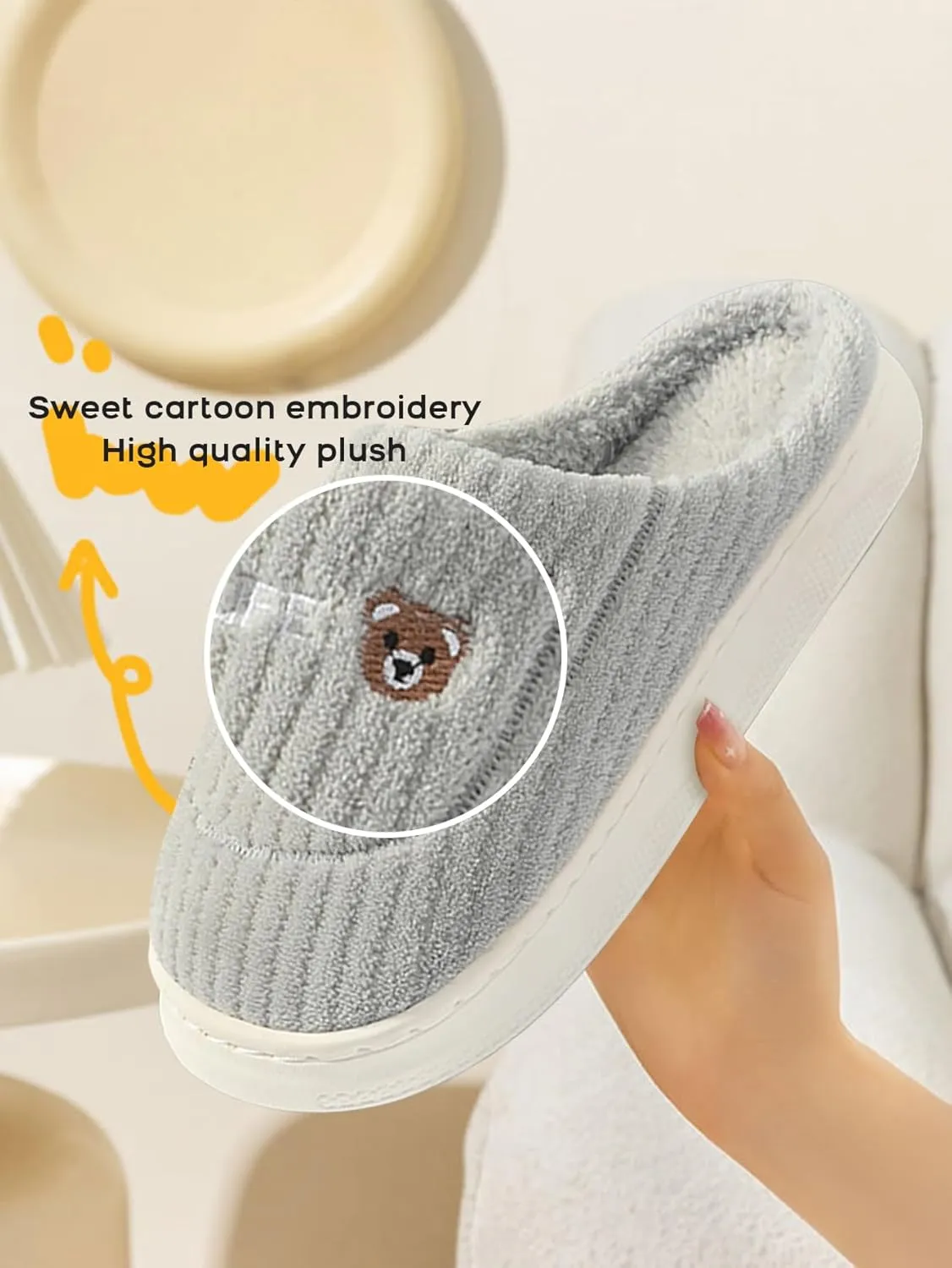 Eforcase Women Cute Slipper Fall Winter Cozy Slippers Indoor Outdoor Fuzzy House Shoes Slip-On Comfy Winter Warm Shoes