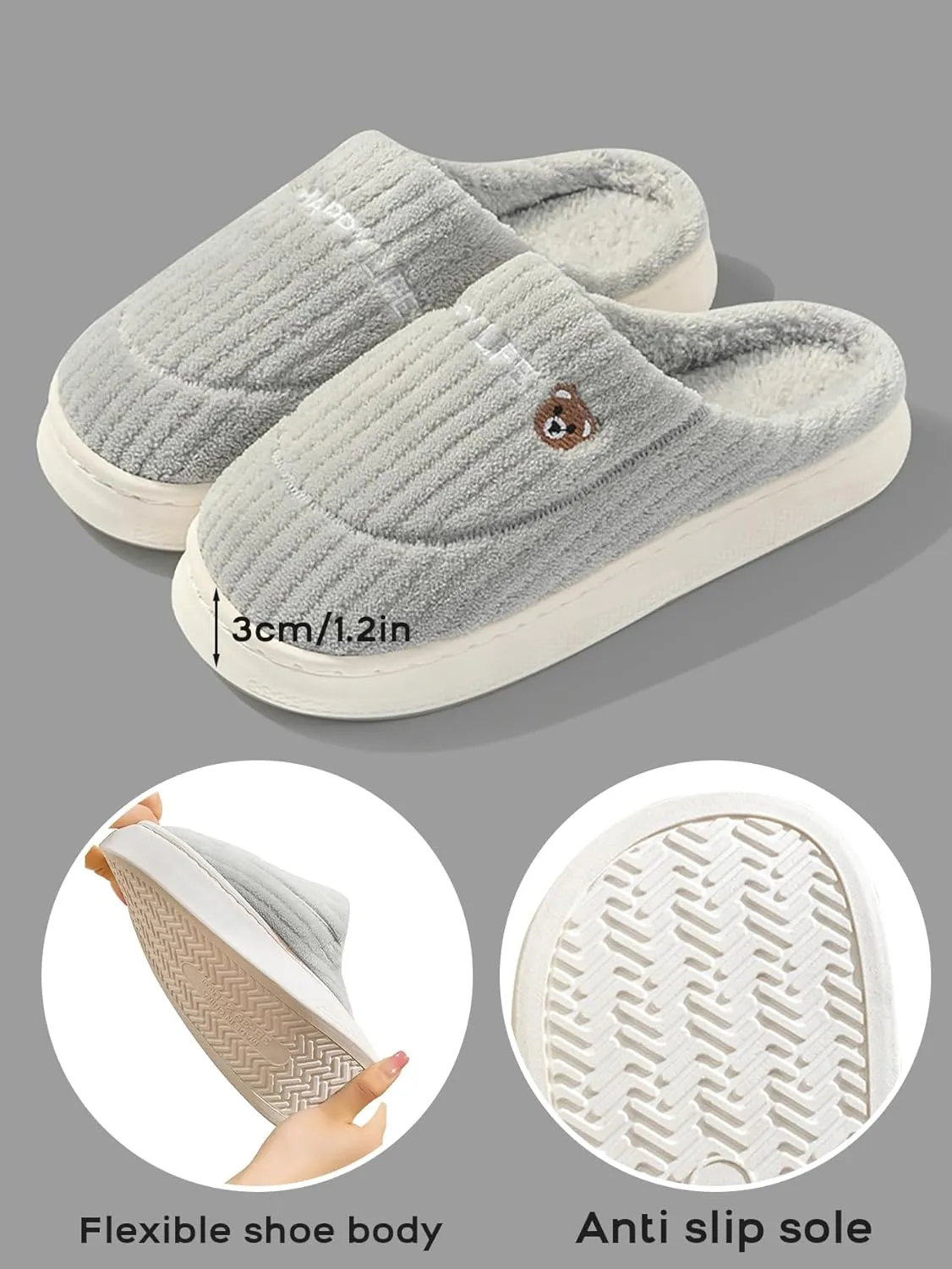 Eforcase Women Cute Slipper Fall Winter Cozy Slippers Indoor Outdoor Fuzzy House Shoes Slip-On Comfy Winter Warm Shoes