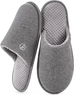 EverFoams Men's Cotton Knit Slippers Lightweight Memory Foam Indoor House Shoes with Anti-Skid Sole