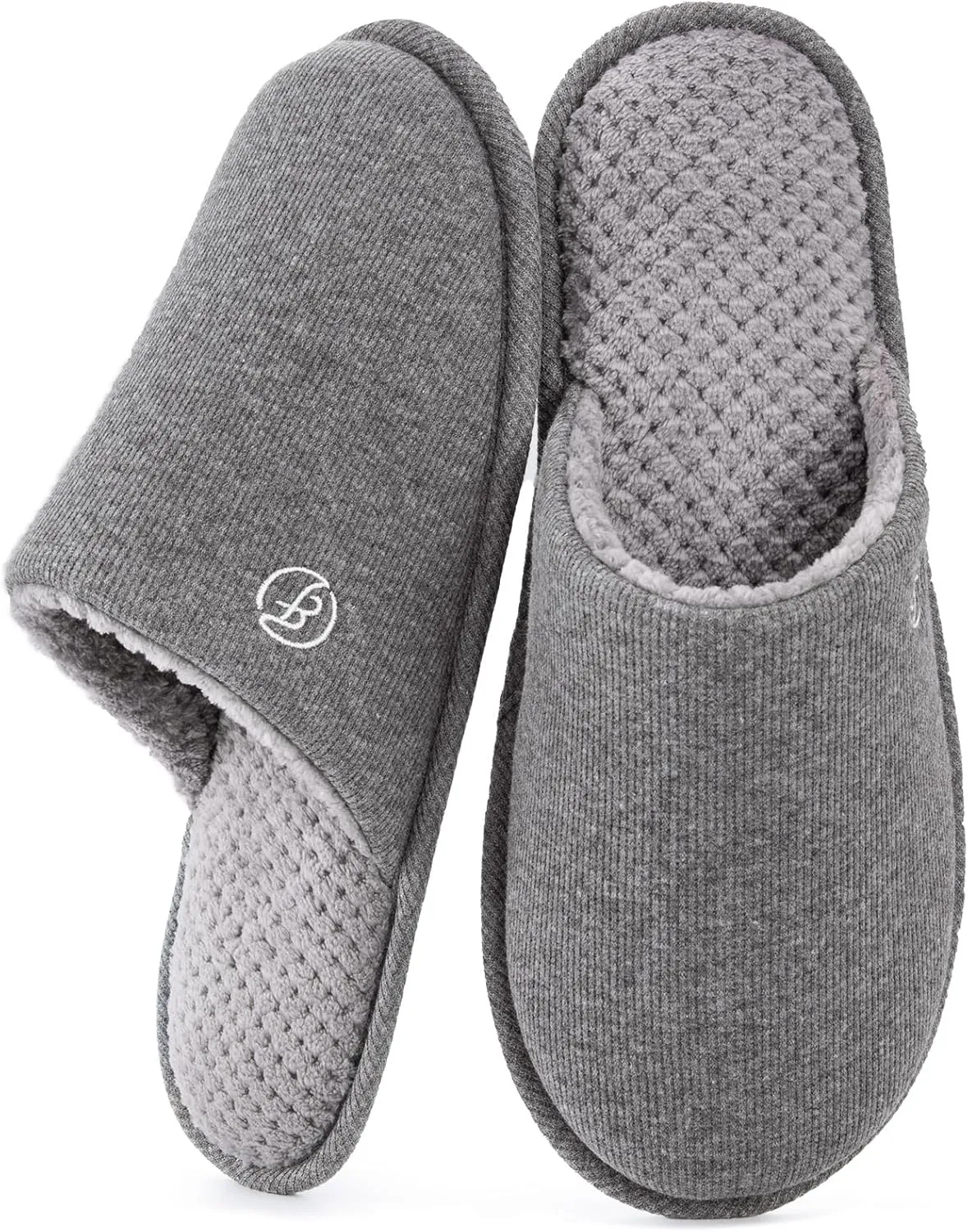EverFoams Men's Cotton Knit Slippers Lightweight Memory Foam Indoor House Shoes with Anti-Skid Sole