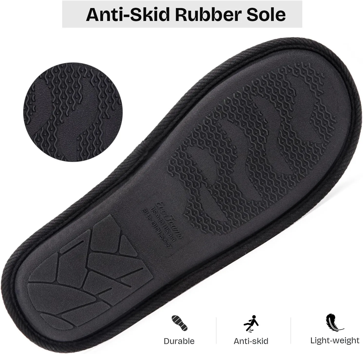 EverFoams Men's Cotton Knit Slippers Lightweight Memory Foam Indoor House Shoes with Anti-Skid Sole