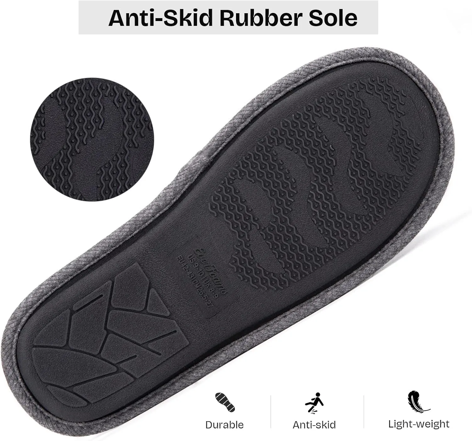 EverFoams Men's Cotton Knit Slippers Lightweight Memory Foam Indoor House Shoes with Anti-Skid Sole