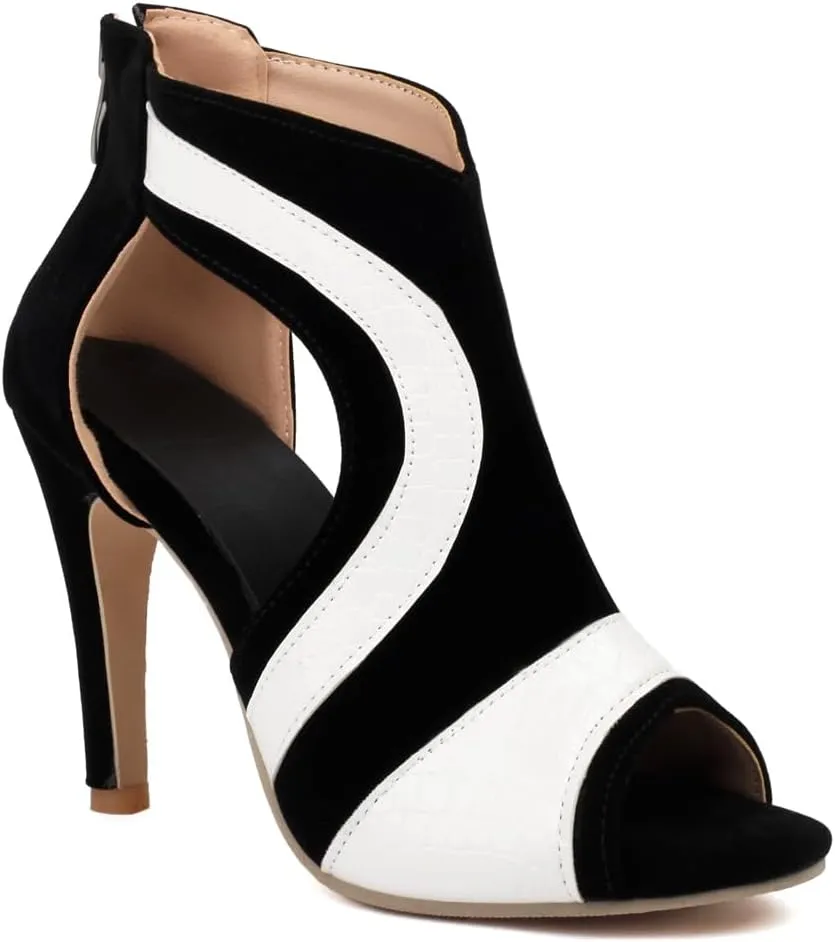 Fashion Peep Toe Stilettos Heeled Sandals For Womens Sexy Two Toned High Heels Pump Dressy Ankle Booties