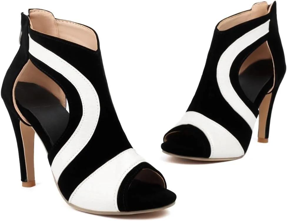 Fashion Peep Toe Stilettos Heeled Sandals For Womens Sexy Two Toned High Heels Pump Dressy Ankle Booties