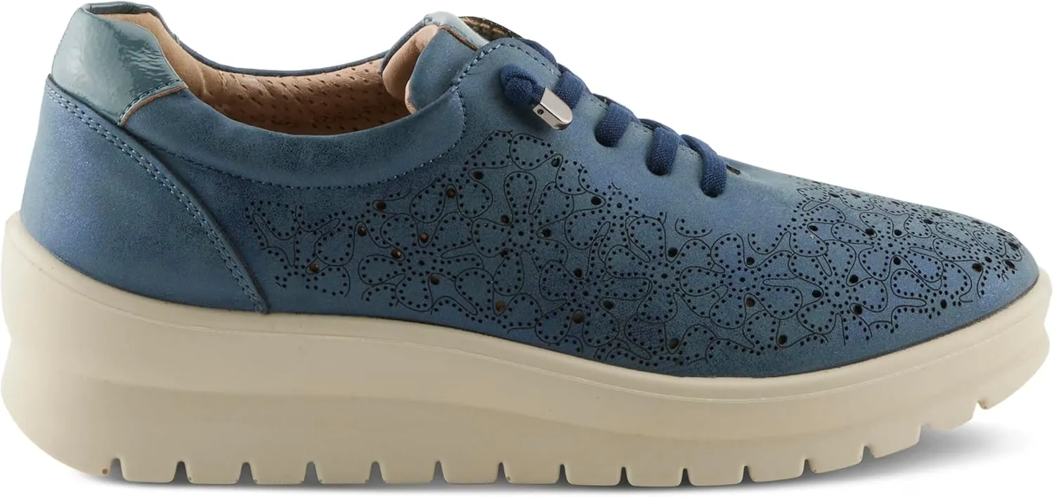 Flexus Women's RAYFIELD Lace-Up Athletic Shoes – Floral Etched Design, Arch Support, Shock-Absorbent Outsole