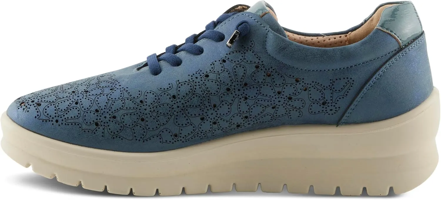 Flexus Women's RAYFIELD Lace-Up Athletic Shoes – Floral Etched Design, Arch Support, Shock-Absorbent Outsole