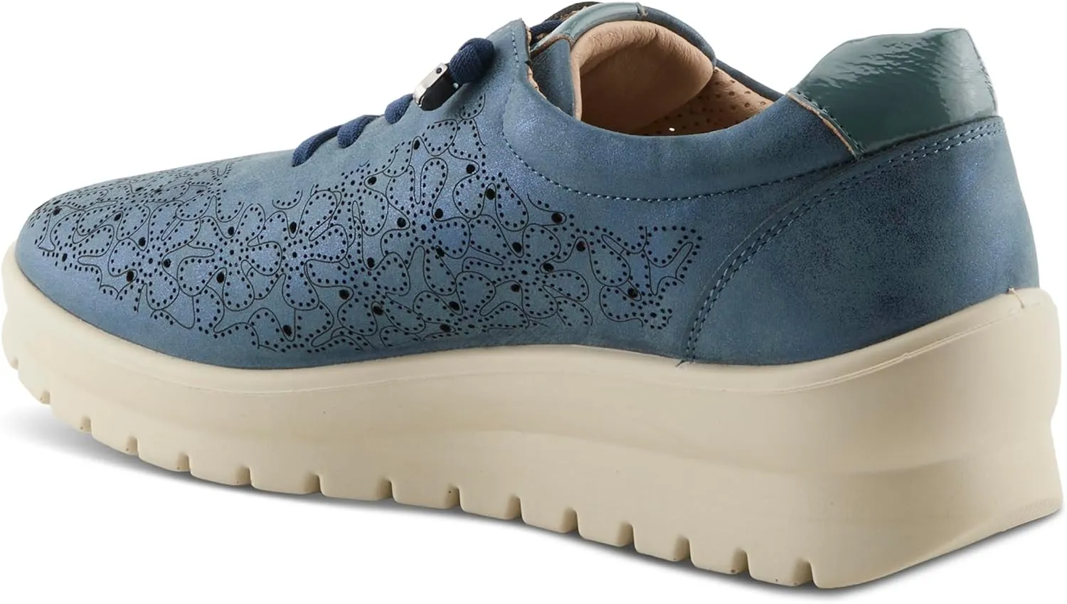 Flexus Women's RAYFIELD Lace-Up Athletic Shoes – Floral Etched Design, Arch Support, Shock-Absorbent Outsole