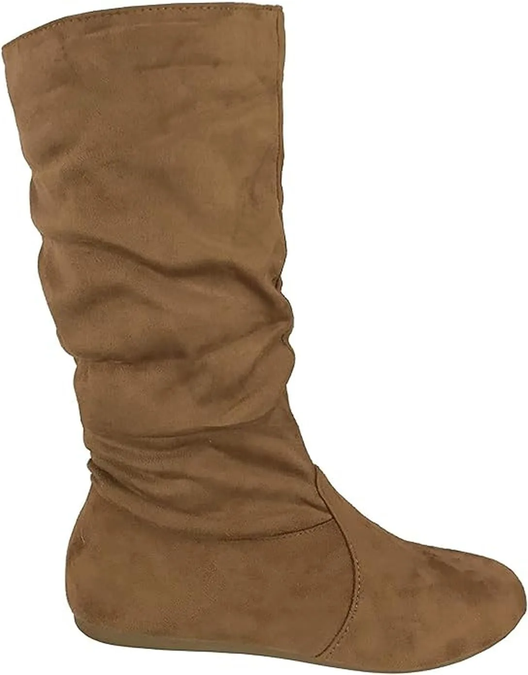Forever Womens Round Toe Slouch Vegan Comfy Flat Mid Calf Tall Boots