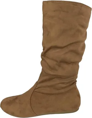 Forever Womens Round Toe Slouch Vegan Comfy Flat Mid Calf Tall Boots