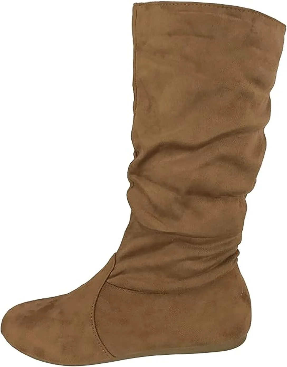 Forever Womens Round Toe Slouch Vegan Comfy Flat Mid Calf Tall Boots