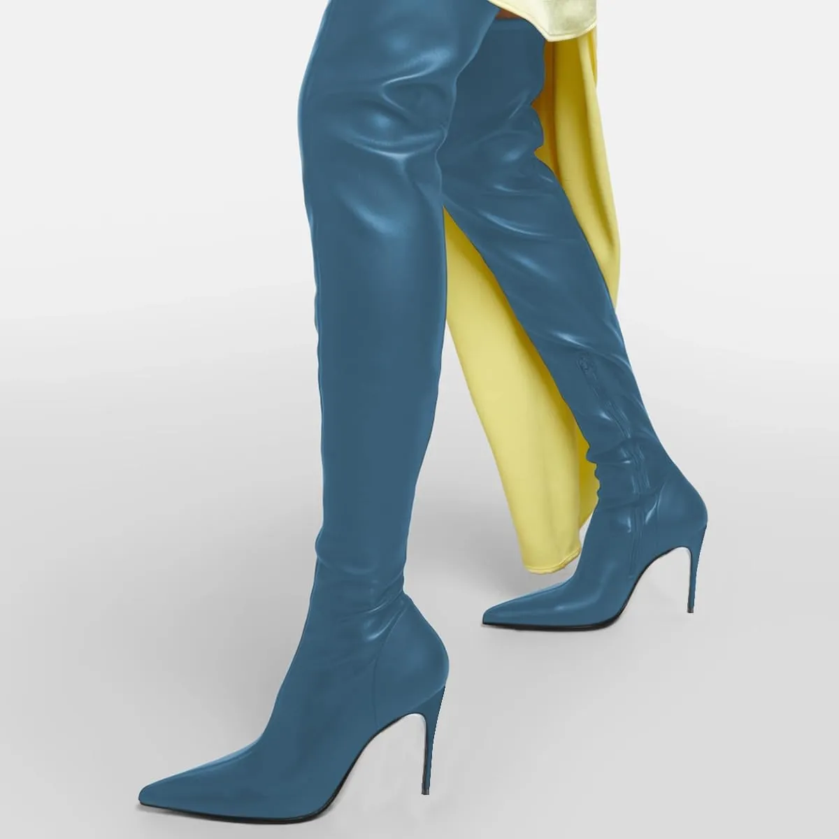 FOWT Women Stretchy Pointed Toe Thigh High Boots Sexy Stiletto High Heel Long Boots Side Zipper Fashion Ballroom Party Dress Shoes Size 4-16 US