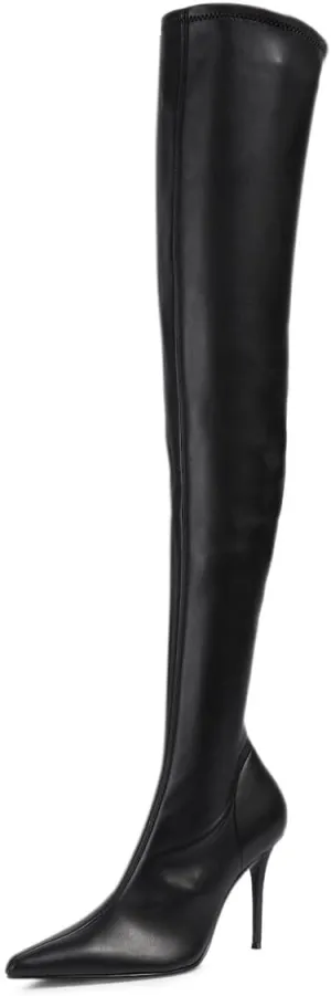 FOWT Women Stretchy Pointed Toe Thigh High Boots Sexy Stiletto High Heel Long Boots Side Zipper Fashion Ballroom Party Dress Shoes Size 4-16 US