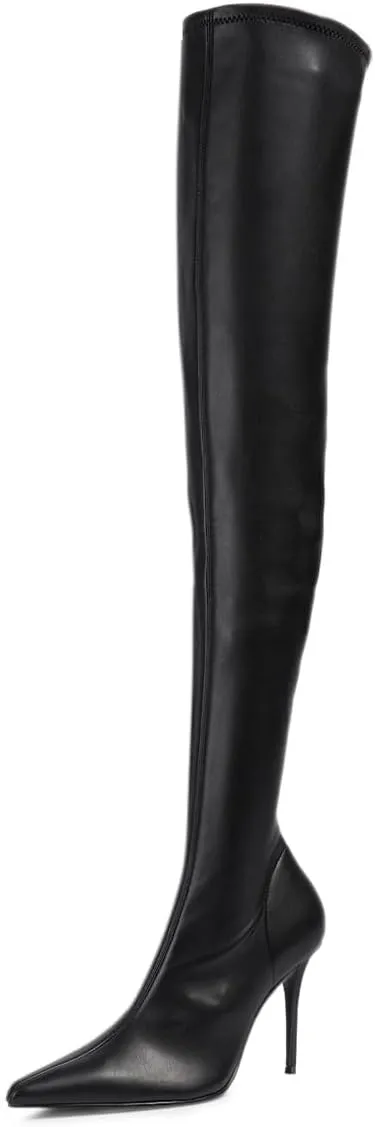 FOWT Women Stretchy Pointed Toe Thigh High Boots Sexy Stiletto High Heel Long Boots Side Zipper Fashion Ballroom Party Dress Shoes Size 4-16 US