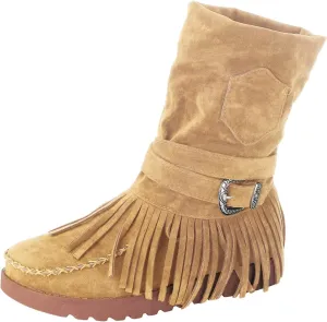 Fringe Cowboy Boots For Women Suede Ankle Boots Moccasin Boots Low Heel Slouch Boots Comfy Flat Western Shoes