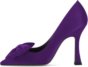 FYS Women Pointed Toe Bow Pumps Slip on Stiletto High Heels Satin Dress Party Wedding Ladies Shoes Size 4-15 US